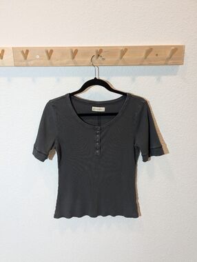 Lucky Brand Charcoal Gray Henley Short Sleeve Top